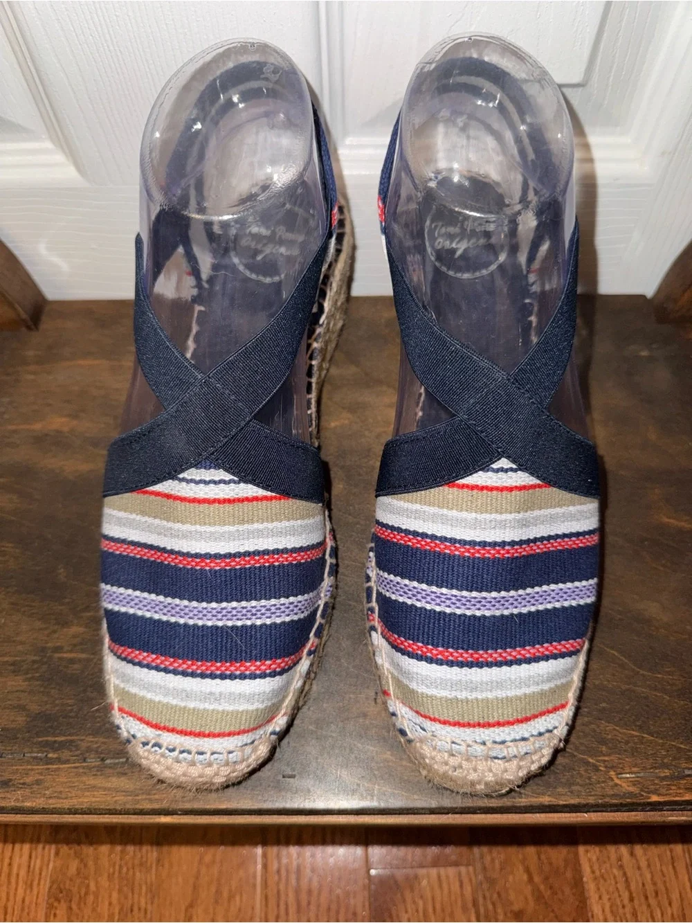 Toni Pons Striped Espadrille Wedge Sandals Navy Red Tan Size 37 / US 7